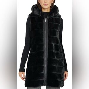 Via Spiga Grooved Hooded Faux-Fur Vest
